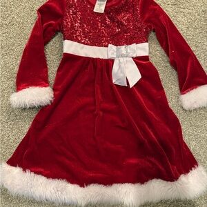Girls' Red Velvet Holiday Dress with Sequins